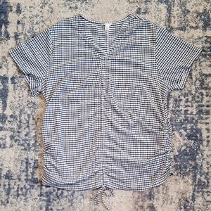 Cato Navy And White Gingham Ruched Drawstring Top 22/24W